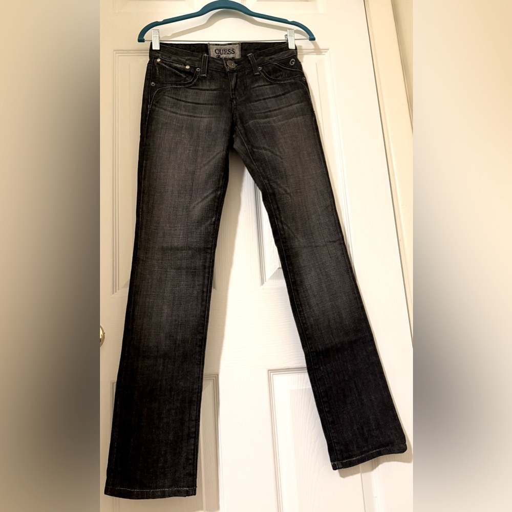Guess Premium Black bootcut jeans with leather back pocket , SZ:24